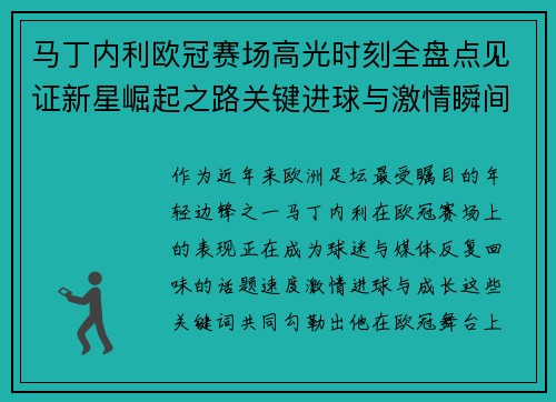马丁内利欧冠赛场高光时刻全盘点见证新星崛起之路关键进球与激情瞬间回顾